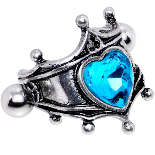 16G 1/2 Aqua Gem Queen of Hearts Cuff Cartilage Earring